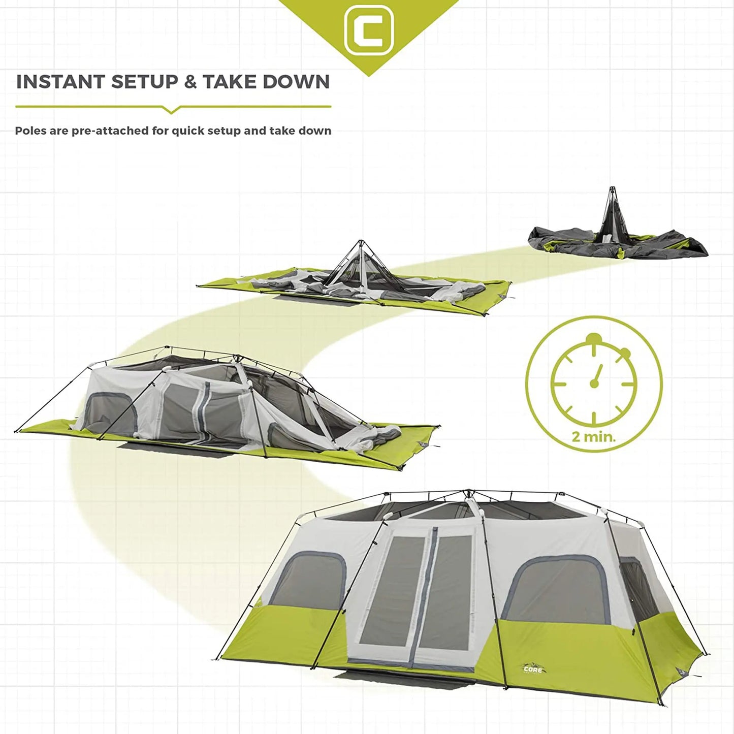 12 Person Instant Cabin Tent 18' x 10' Core Equipment